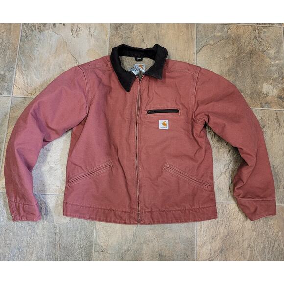 Vtg Carhartt Sherpa Lined Salmon Rose Pink Detroit Jacket Sz M Women W J097 VR8 - Picture 1 of 11